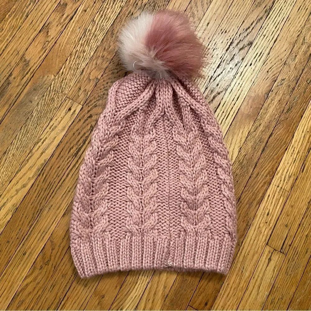 NWT New York & Company pink knit puff ball beanie hat